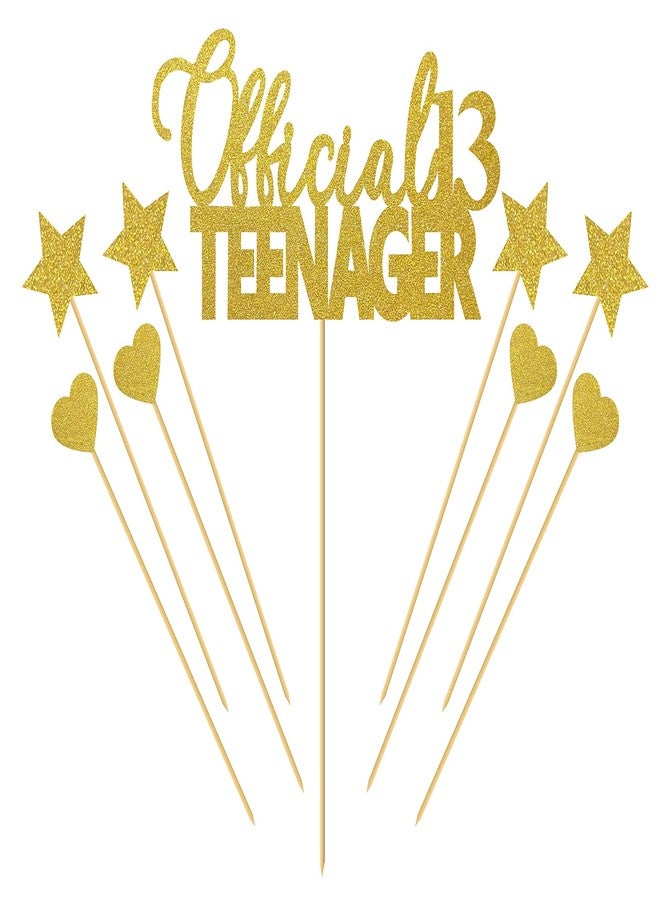 SVM CRAFT Official 13 Teenage Gold D-3 Cake Topper-Official 13 Teenager Birthday Cake Topper 13Th Birthday Cake Topper Gold Glitter Happy Birthday Cake Decoration - Image 1